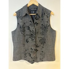 NORTON MCNAUGHTON Sz 14 Gray Embroider Black Floral Vest Minimalist Classic VTG