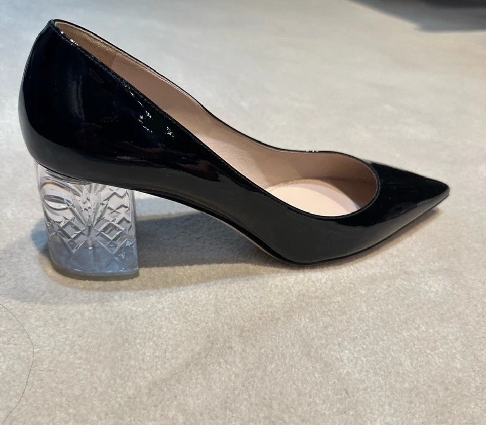 Miu Miu Black Patent Leather Pumps with Lucite Clear Block Heel Size 7 - Image 3 of 4