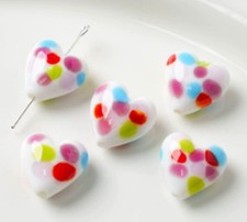10pcs handmade Lampwork glass beads Colorful dot on White heart shape 15.5 16mm