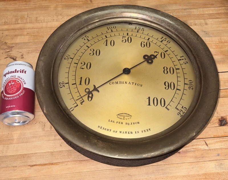 Antique Nautical Water Height & Pounds Per Inch Gauge Marshalltown Mfg. Co. 14”