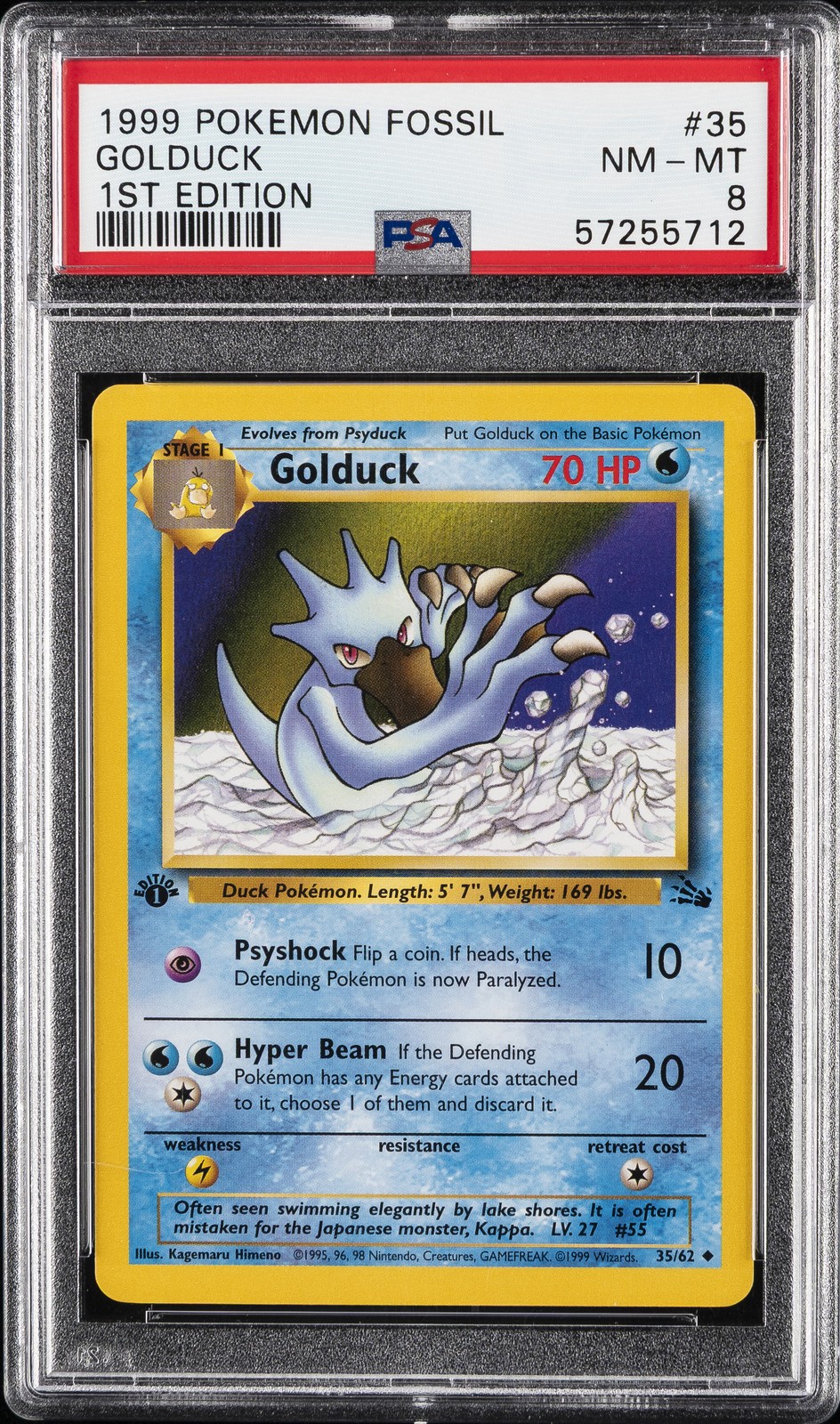 1999 POKEMON FOSSIL 1ST ED #35 GOLDUCK PSA 8