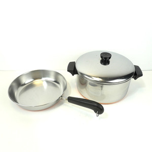 RevereWare 4.5 Qt Stock Pot & 9" Fry Pan SS Copper Bottom 1 Lid Clinton ILL USA