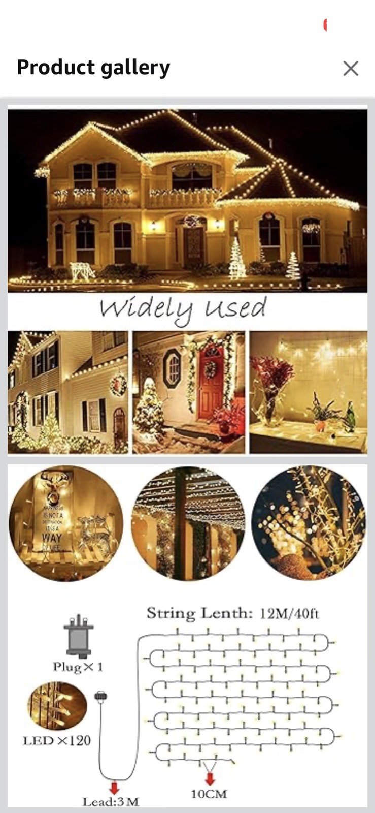 String Lights Mains Powered, 120 LED 12M/39Ft Fairy Lights Waterproof warm white