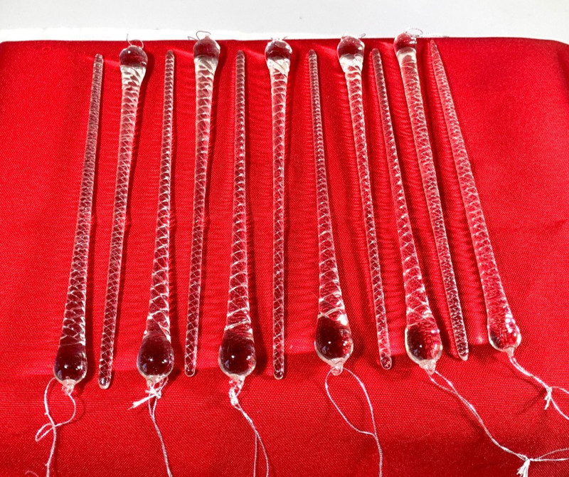 ELEVEN ~ TWISTED / SPIRAL SHAPED ~ BLOWN GLASS CLEAR ICICLES ~ 7"