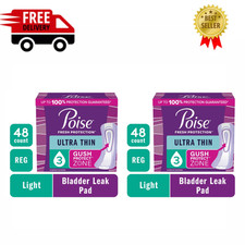 Poise Ultra Thin Incontinence Pads, 3 Drop Light, Regular Length, 48 Ct, 2 Pack