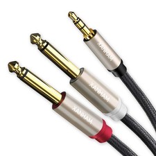 1/8 to Dual 1/4 Stereo Audio Cable 6.6 Feet /2M 3.5mm TRS Male Mini Jack to D...