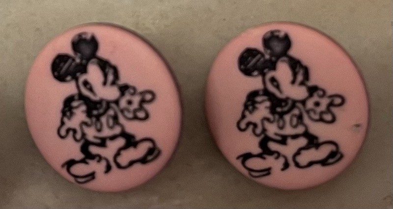 VINTAGE KOCHER MICKEY MOUSE BUTTONS - LOT OF 21 BUTTONS - PINK WITH BLACK