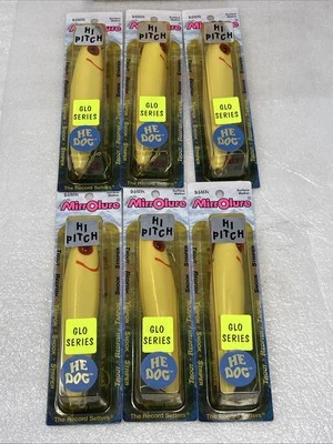 L & S MIRROLURE Mirrolure He Dog Surface Walker 95MR GLO, Hi Pitch, 4 3/4”, 3/4 Oz, Lot Of (6)