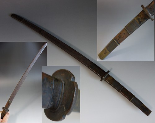 Kabutowari Jitte antique Japan traditional weapon iron pole brass