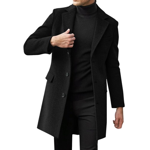 Men Winter Warm Blazer Trench Coat Office Overcoat Long Jacket Casual Outwear - Picture 11 of 11