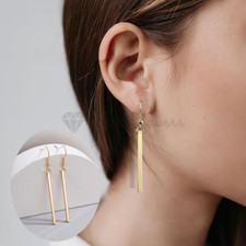 Gold Plated Geometric Rectangular Bar Pendant Hook Drop Dangle Women's Earrings