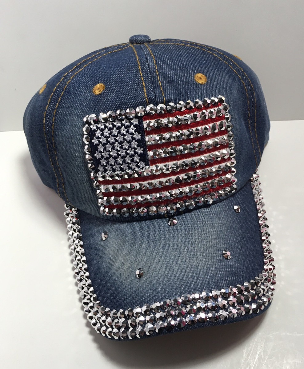 MADD HATTER DENIM BLING AMERICAN ?? PATRIOTIC FLAG HAT CAP  display picture 2