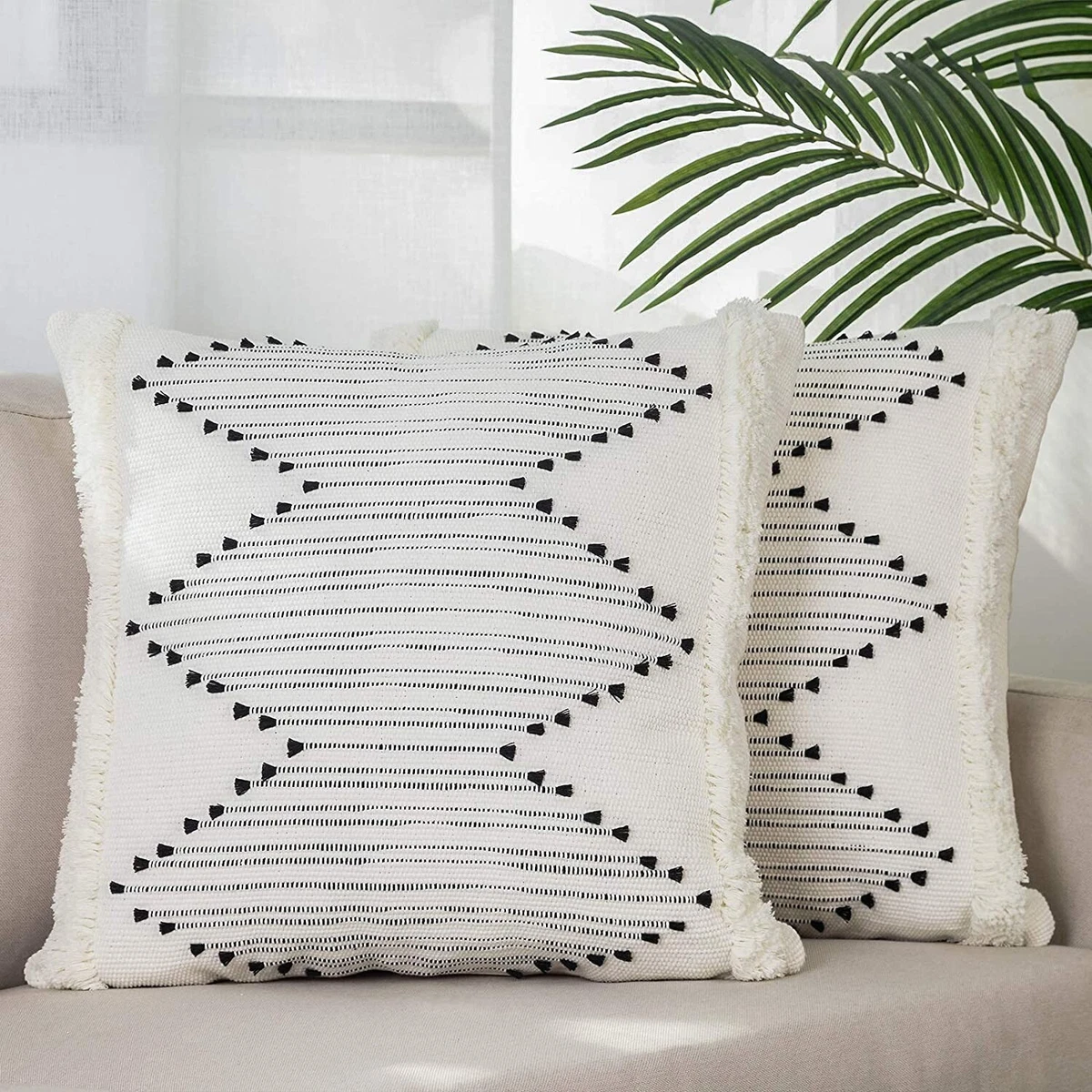 blue page Boho Throw Pillow Covers Black and Cream White Pillow Covers 20x20  Set