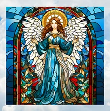 Angel Faux Stained-Glass WINDOW CLING Size 8" Square Repositionable Vinyl