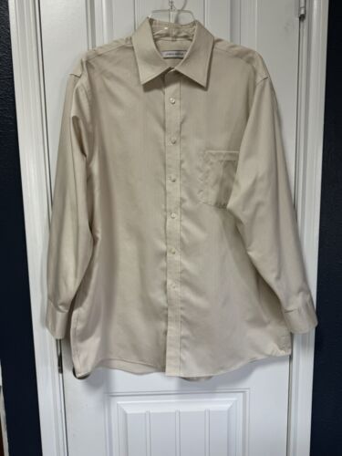 Joseph Abboud Mens Dress Shirt Button Up Long Sleeve Tan Beige Non Iron 17 32/33 - Picture 2 of 8