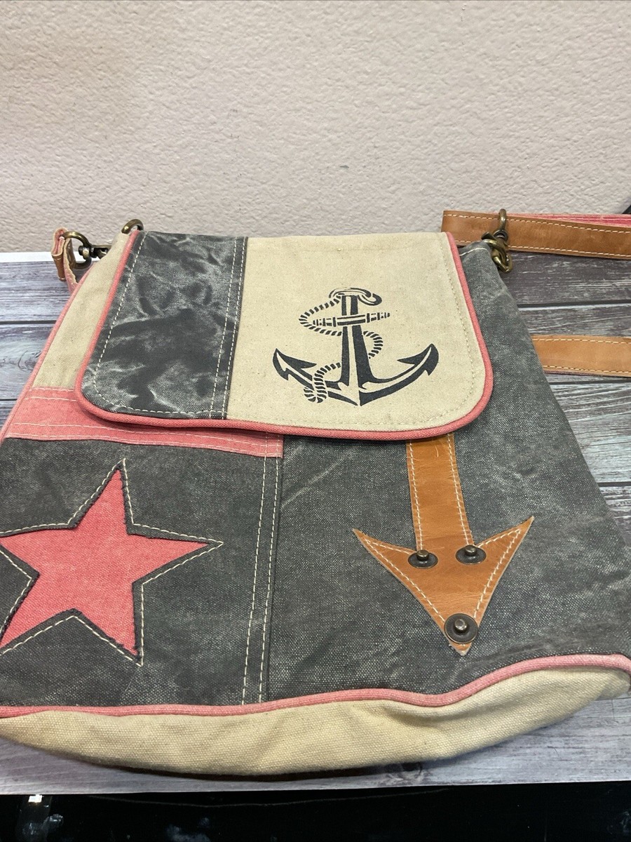 CLEA RAY PATCHES BACKPACK UPCYCLED CANVAS BAG TOTE MESSENGER NEW WITH TAGS