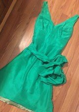 Jenny Yoo Collection Green Sleeveless Double V Big Bow Silk Wrap Dress Size 6.