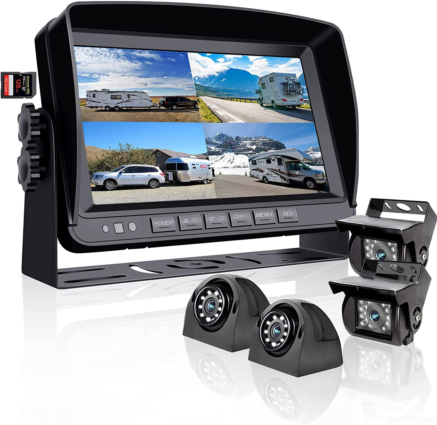 9" Quad Monitor DVR Video Recorder +4x 4 PIN CCD Backup Camera for Trailer Truck