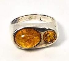 Baltic Amber Double Large cab vintage Polish sterling silver statement ring size