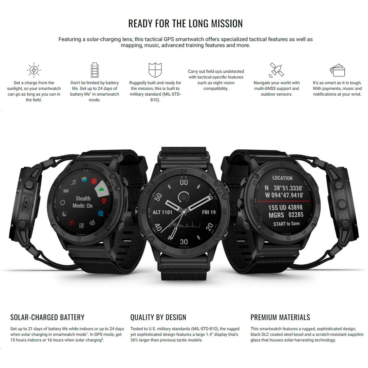 Garmin tactix Delta Solar Edition GPS Smartwatch with Nylon