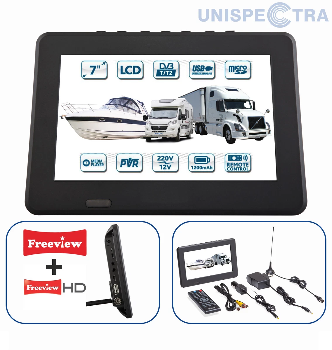 7 24 Digital TV 12v 240v for Motorhome Caravan Boat DVBT2, tv 12v