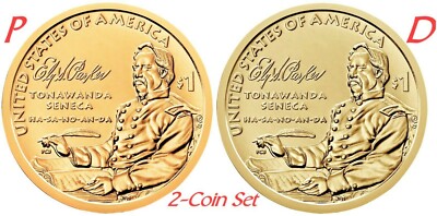 2-coin-set 2022 P D Native American Ely S. Parker Sacagawea Dollar $1