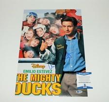 EMILIO ESTEVEZ SIGNED THE MIGHTY DUCKS MOVIE POSTER BECKETT COA COACH BOMBAY BAS
