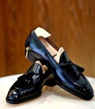 Bespoke Premium Quality Black Leather Slip On Tassels Loafers Custom made Shoes