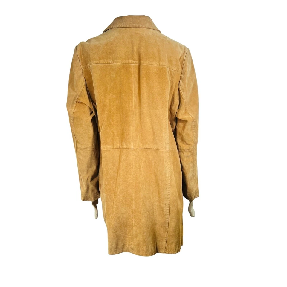 Vintage Y2K Style & Co Tan Suede Leather Trench Coat Button Front Pockets 18W - Image 3 of 4