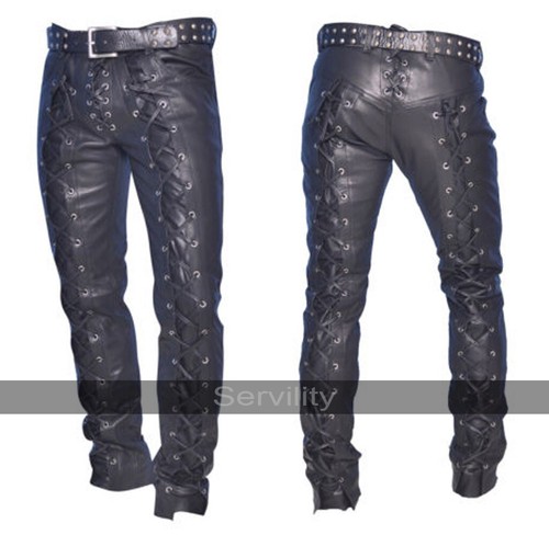 Men's Real Cowhide Leather Bikers Pants 