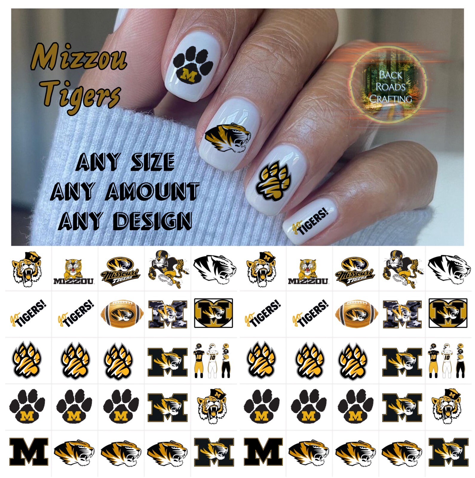 Mizzou Tigers Waterslide Nail Decals Set Of 50  Instructions & Bonus