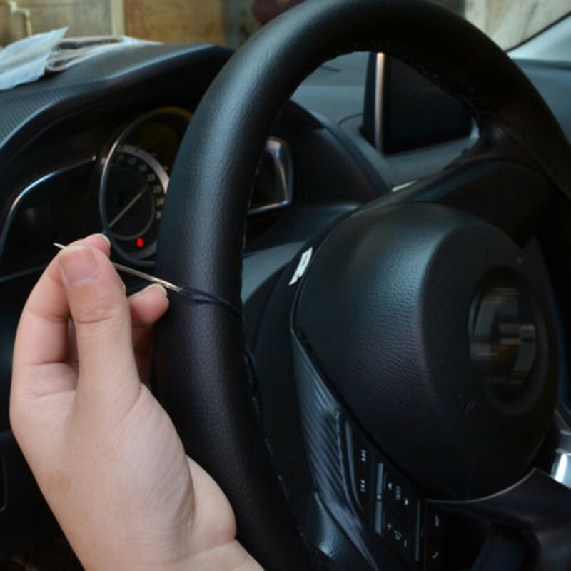15'' Black Car Steering Wheel Leather Cover Breathable Anti-slip Wrap DIY-Stitch
