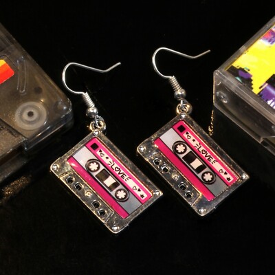 Bluebubble HEY DJ Funky Tape Earrings 80s 90s Disco Pop Retro Cool Fun Festival