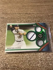 2021 Topps Tribute Tribute Triple Relics Green #’D /99 Keston Hiura #TTR-KH