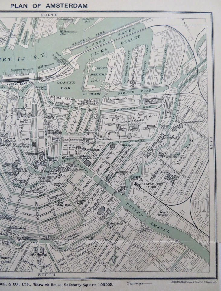 Mapa del plano de la ciudad de Bartolomé de Ámsterdam Holanda Países Bajos c. 1890 Foto 3 de 4