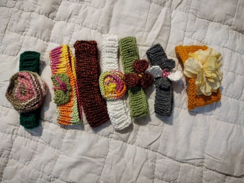 7 Piece Lot  Baby Girls Infant Headbands Bows Crotchet Assorted styles Handmade