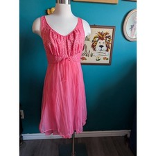 Vintage 50s 60s peignoir set sheer lace pinup hot pink size small/ medium