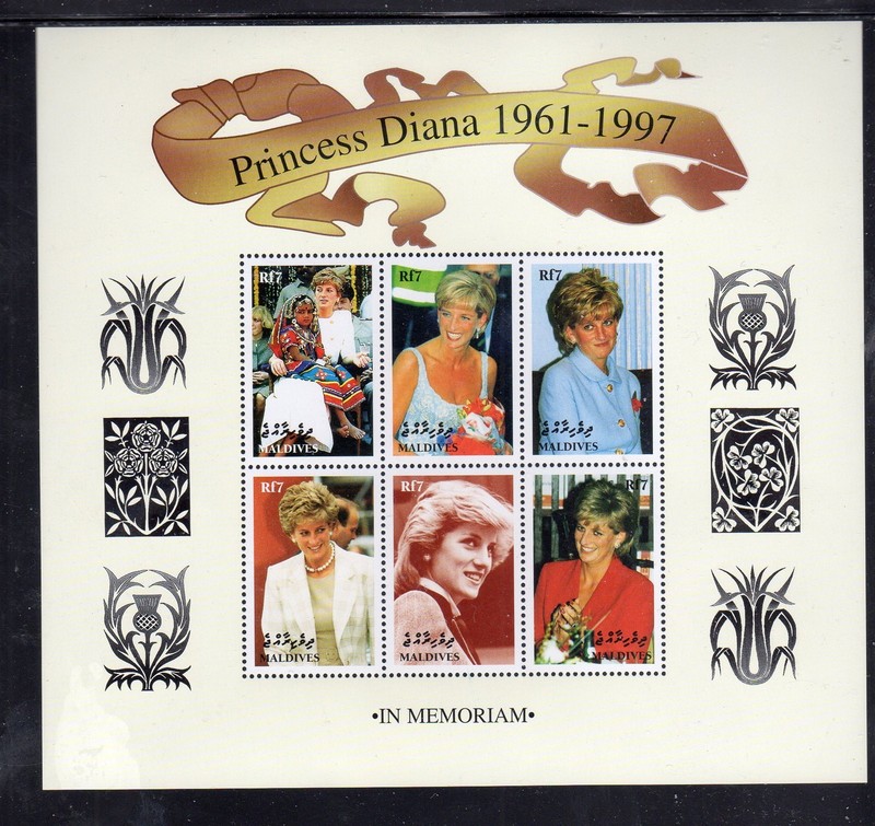 MALDIVES #2295-2297 1998 PRINCESS DIANA MINT VF NH O.G SHEETS (DJ5)