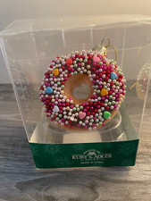Kurt S. Adler Glass Donut Ornament Hearts Chocolate Icing Sprinkles Cake 3  NEW