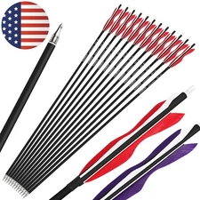 12pcs 30" Carbon Arrows Archery SP500 Turkey Feather Screw Tips Bow Hunting US