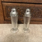 Royal Lace Salt Pepper Shakers Clear Depression Glass Hazel Atlas Lid Damaged