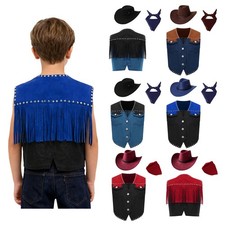 Boys Set Cowboy Outfits 3 Pieces Costume Performance Suit Waistcoat Dress Up
