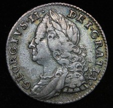 1757 George II SIXPENCE, Old Laureate & Draped Bust Silver Coin - VERY NICE  b