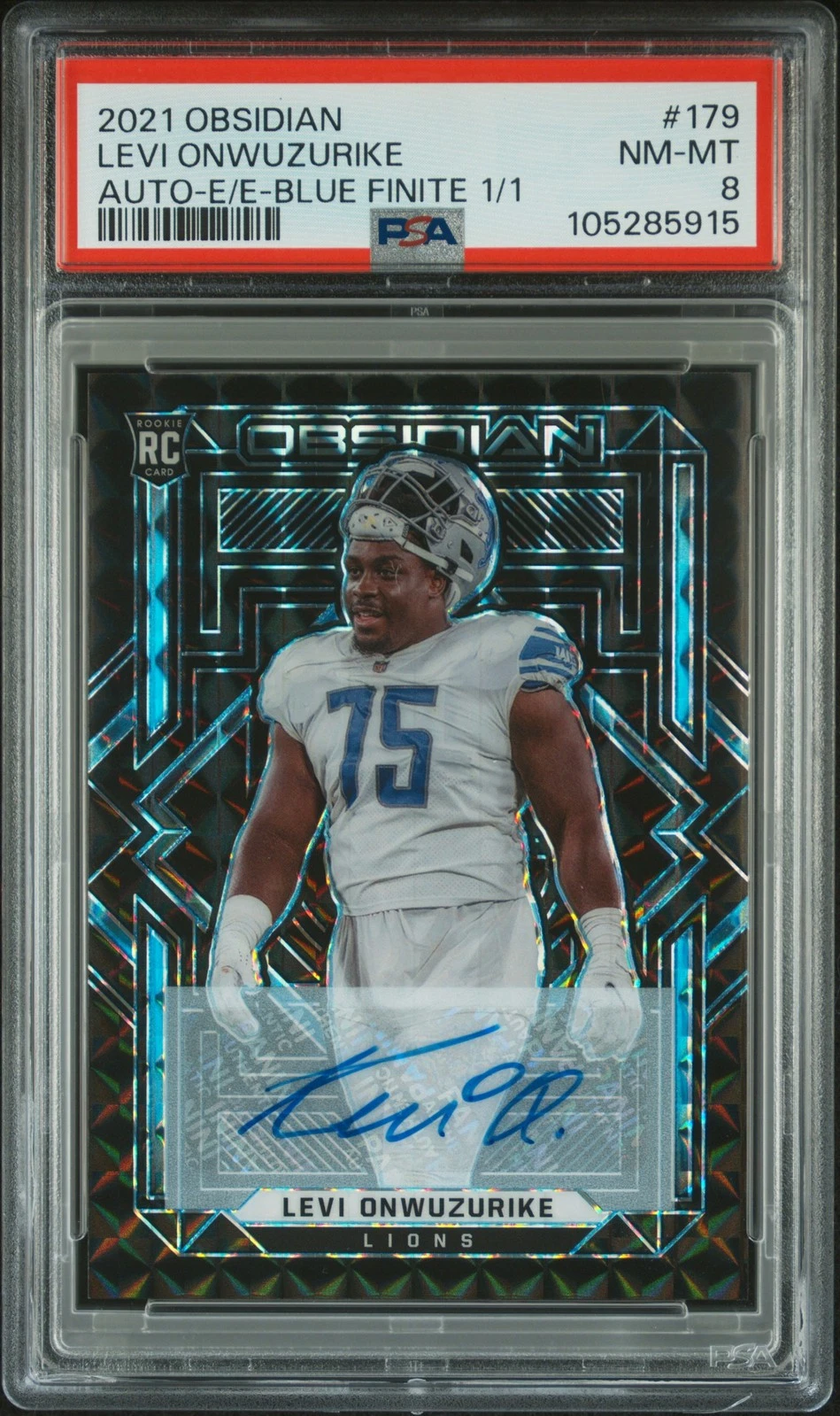 Levi Onwuzurike Panini Obsidian #179 Autograph-Electric Etch-Blue Finite 1/1