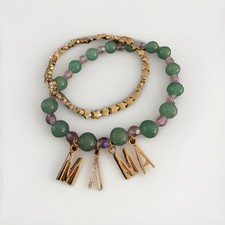 Handmade Stackable Beaded Jade Bracelet Set w...