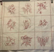 .67 Yd Redwork Renaissance By Chloe's Closet Stamped Cotton Fabric 15 Squares