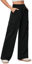 Fleece Cargo Sweatpants for Women Wide Leg Cargo Pants High Waisted Sweats Pa...