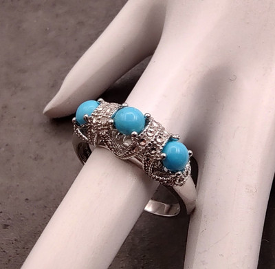Nachlass Sterlingsilber Ring Dornröschen Türkis drei Steine Größe 10