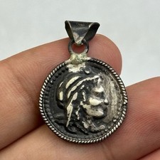 Wonderful Collectible Roman Greek Silver Pendent With King Image