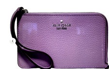 NWT 129 Kate Spade Lucy Small Zip Card Holder Wristlet Pebbled Leather Purple